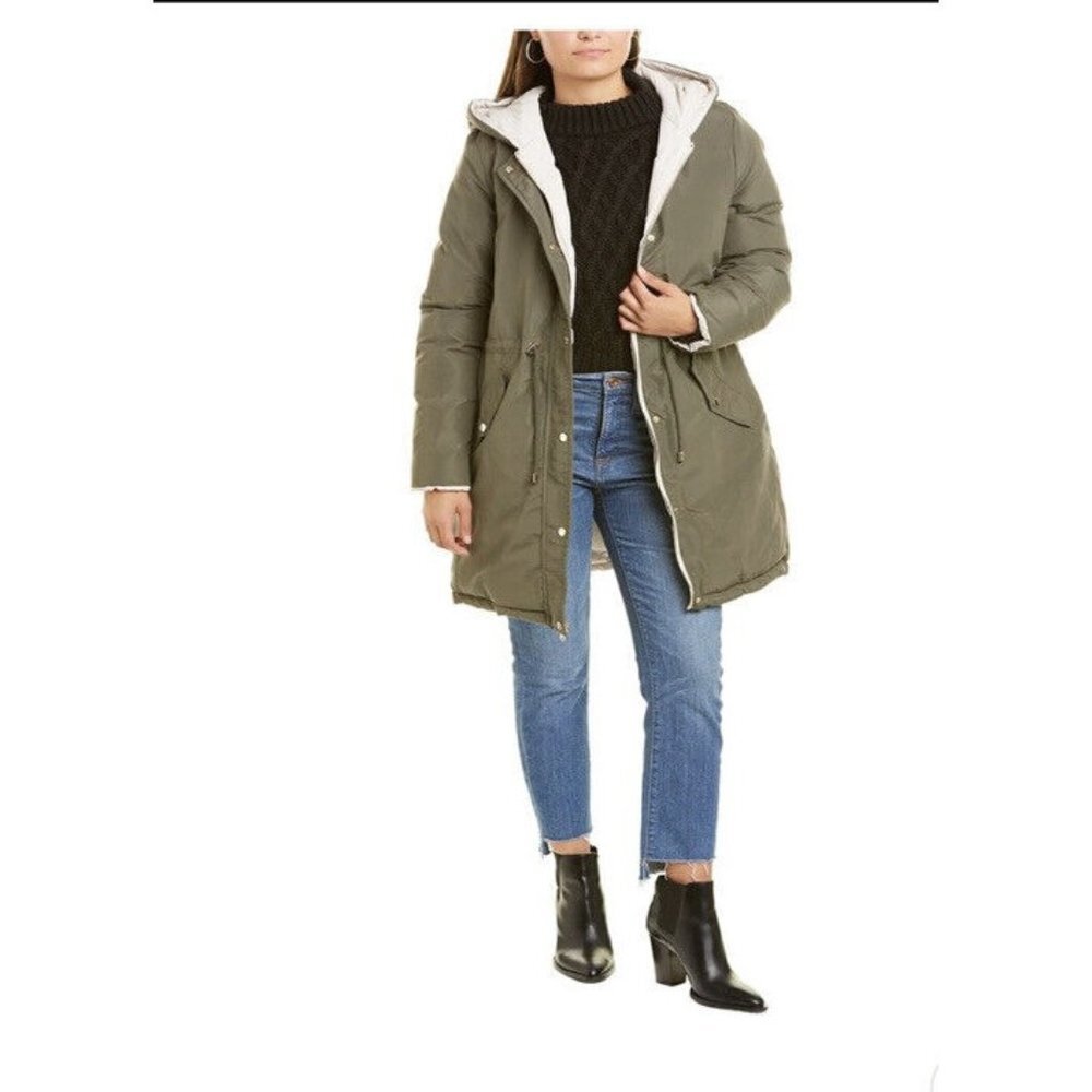 Marc New York Womens Liberta Green Reversible Hooded‎ Long Parka Coat SZ M